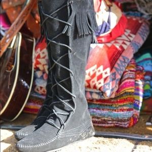 Black Minnetonka Knee High Boots
